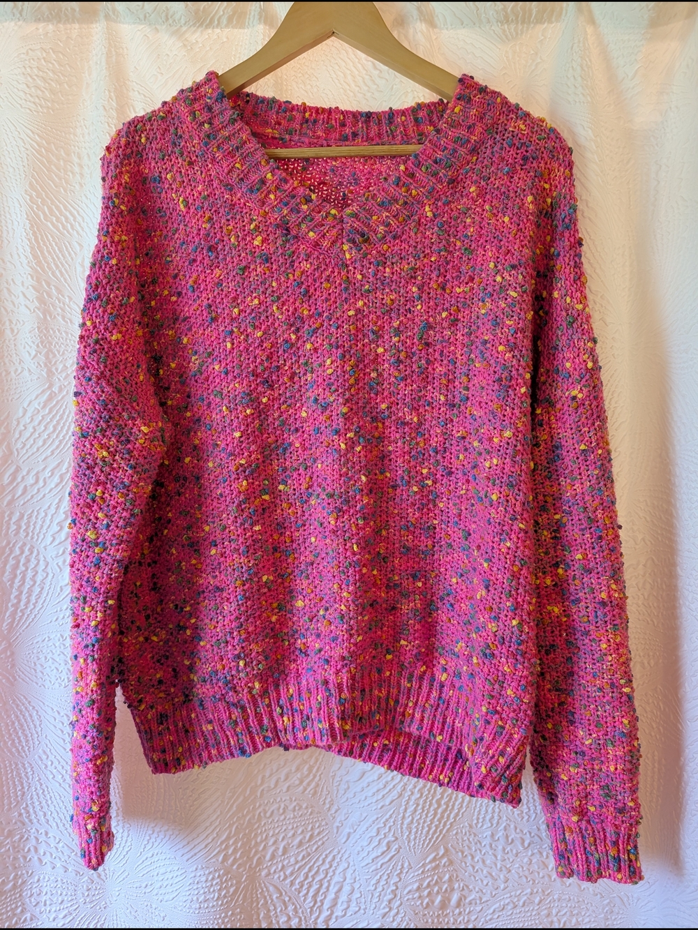 Pink Speckled V‑Neck Sweater